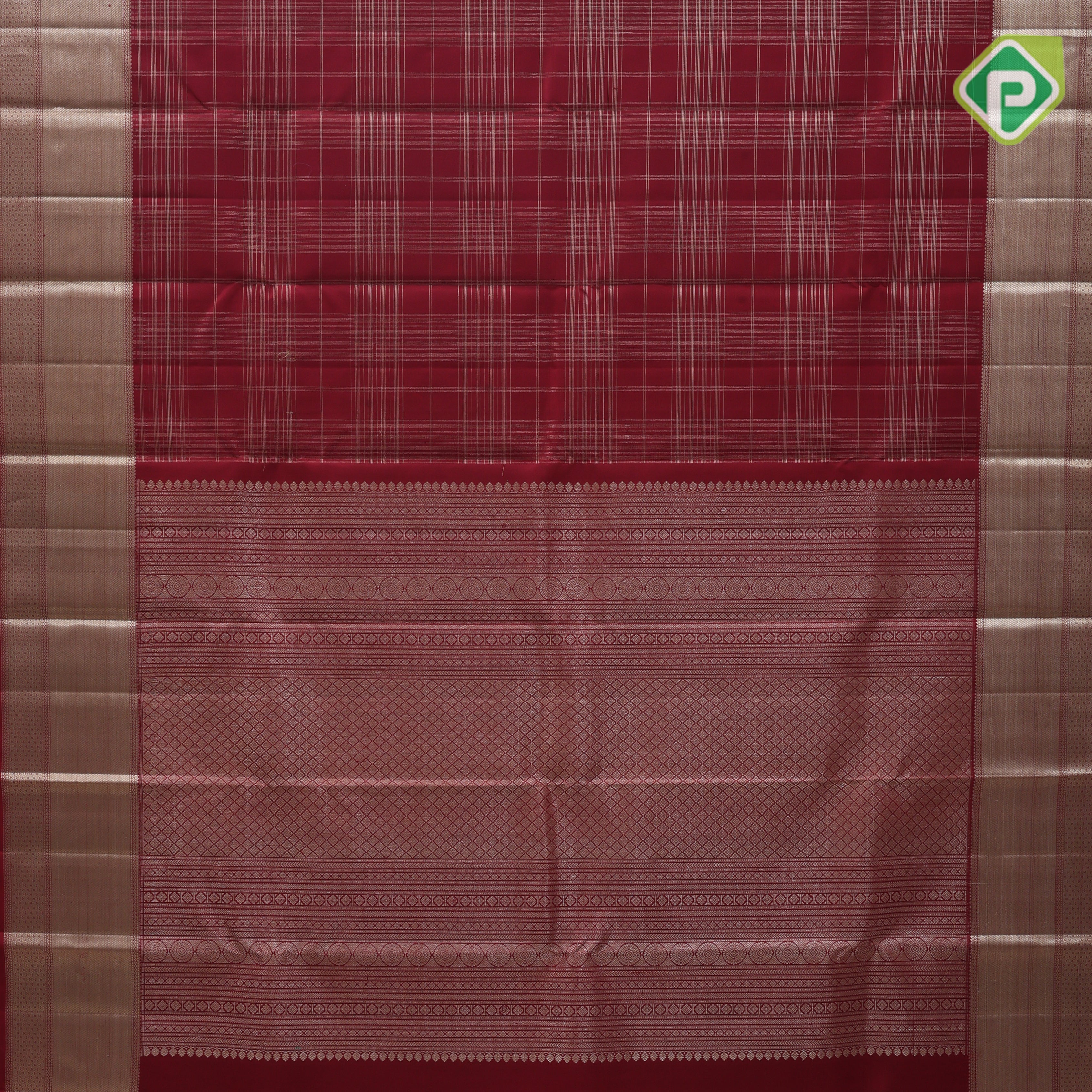 maroon gold zari multi lines checks self gold zari double design border traditional silk saree