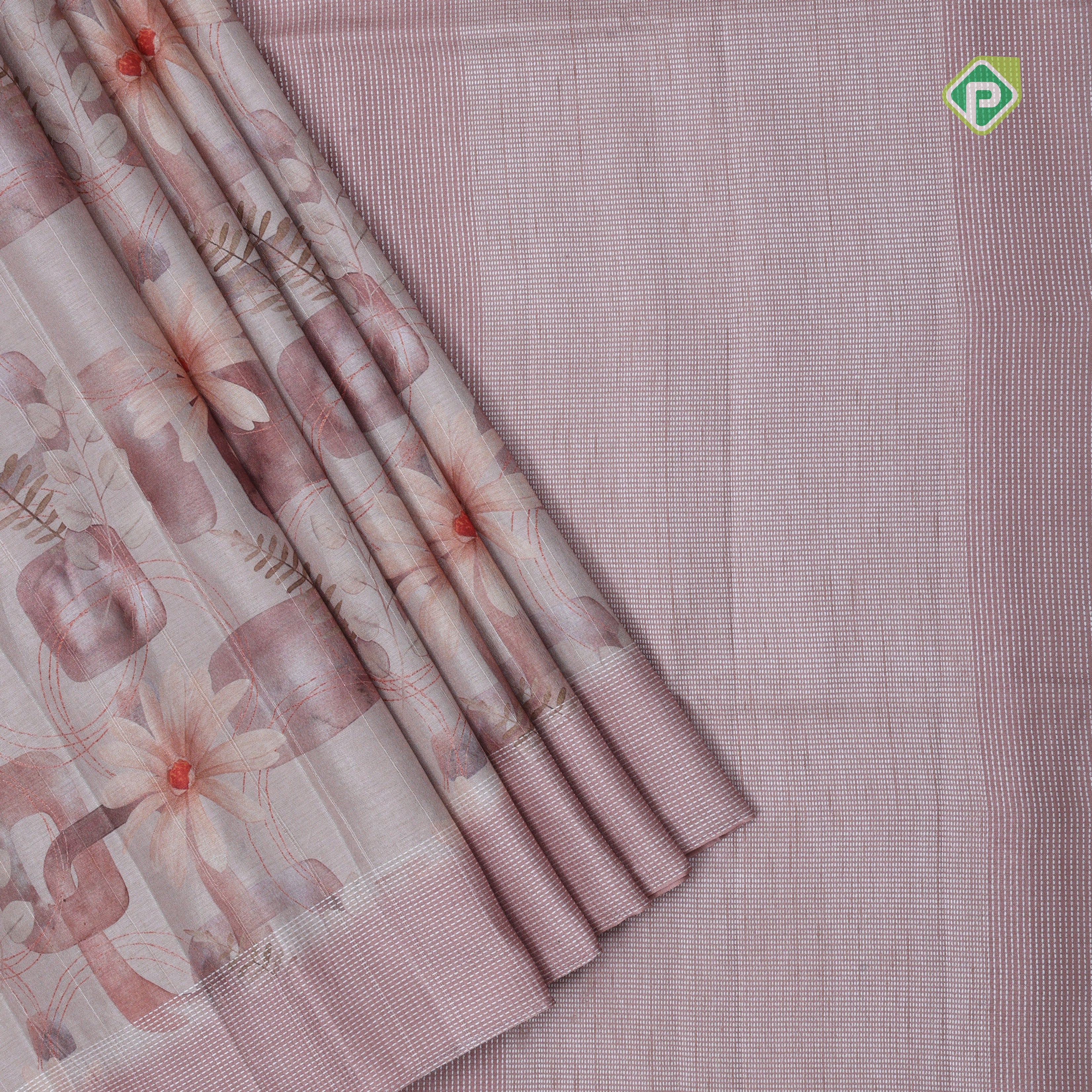Fancy flowers printed design self thread lines border fancy cotton saree