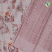 Fancy flowers printed design self thread lines border fancy cotton saree