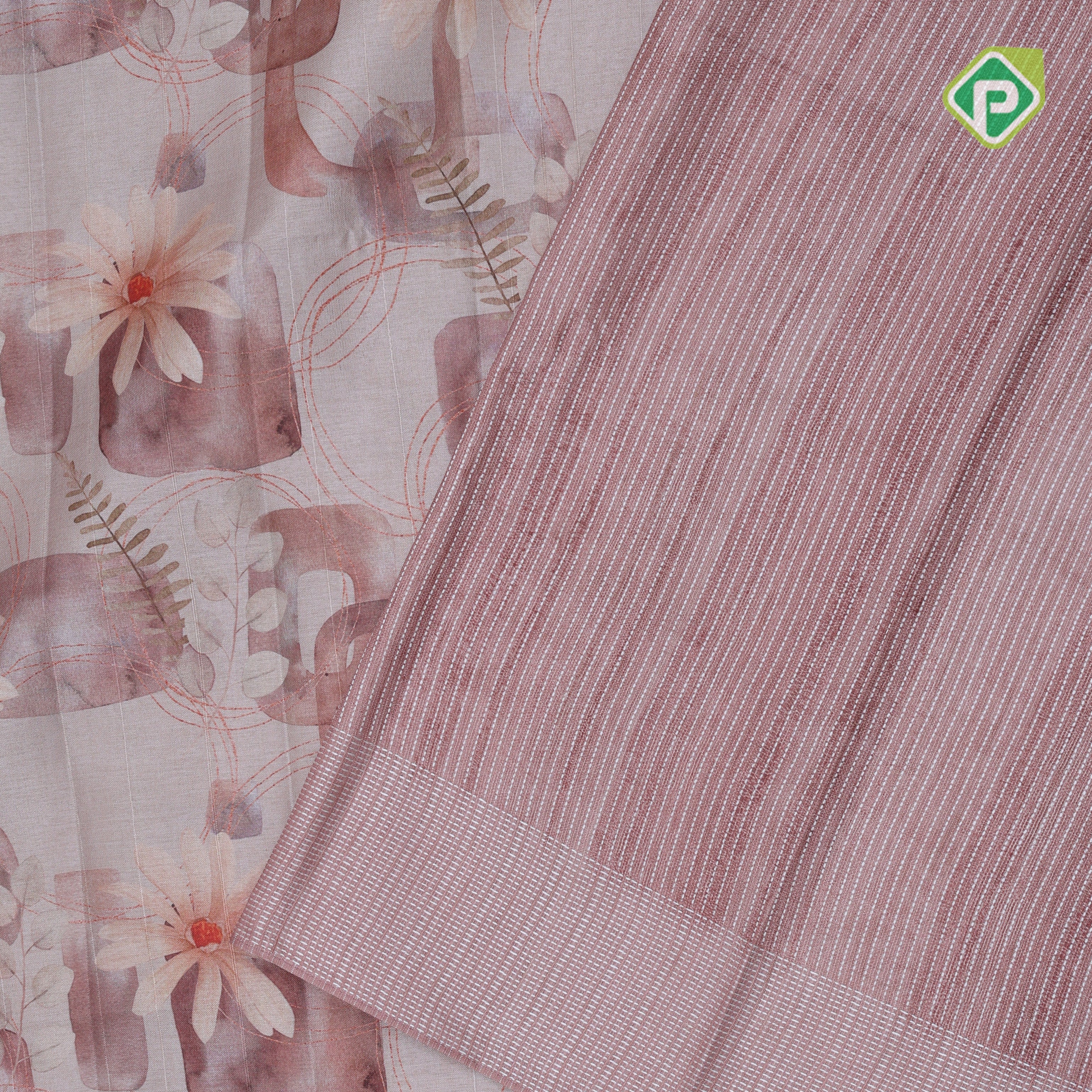 Fancy flowers printed design self thread lines border fancy cotton saree