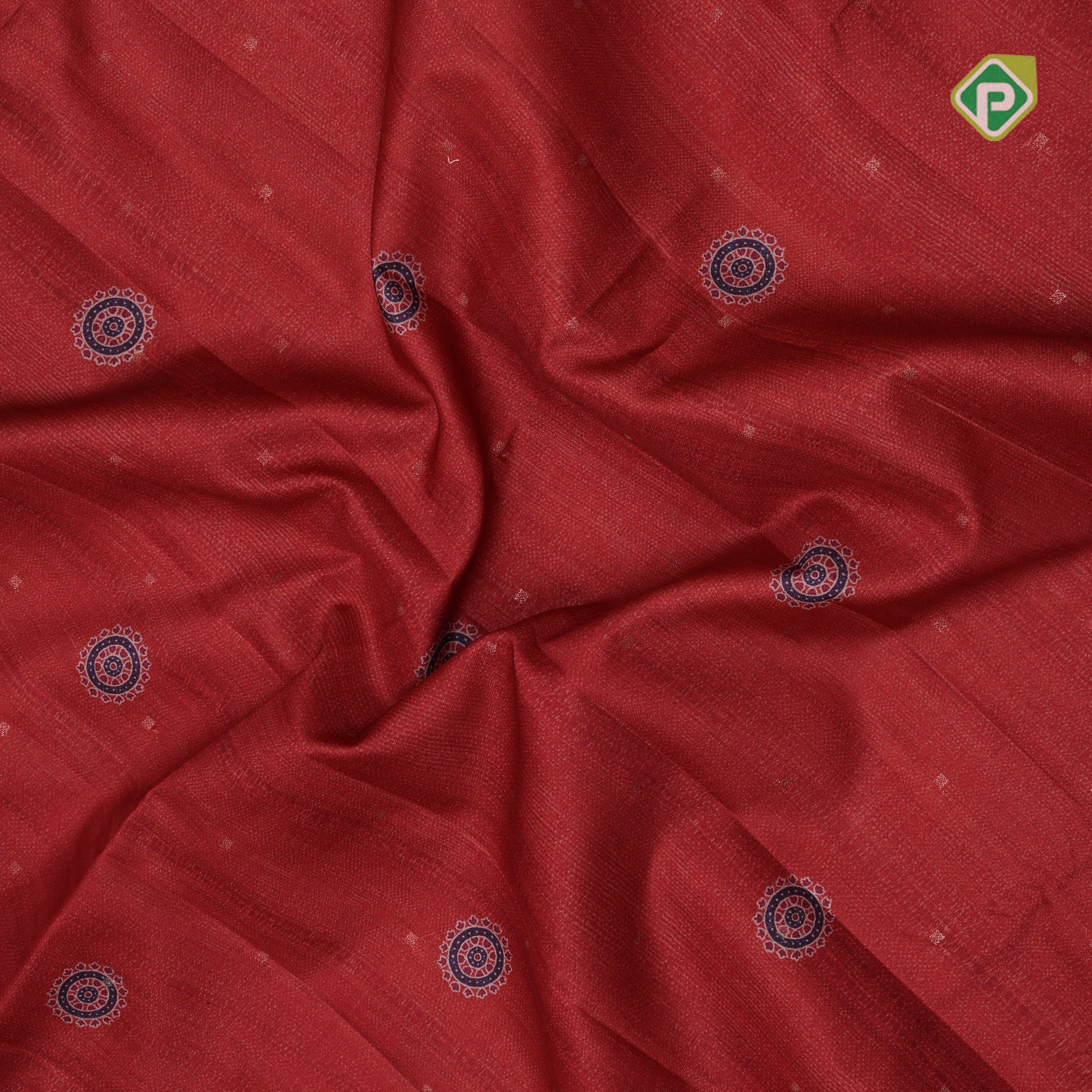 Dark color gold zari butta chakram prints cream base leaves border fancy cotton saree