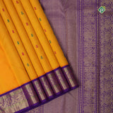 Mango yellow red green silk thread butta design contrast Purple blue gold zari meena work border Traditional silk saree