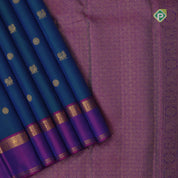 peacock blue gold zari rudraksham peacock butta contrast purple gold zari rettapet border traditional silk saree