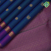 peacock blue gold zari rudraksham peacock butta contrast purple gold zari rettapet border traditional silk saree