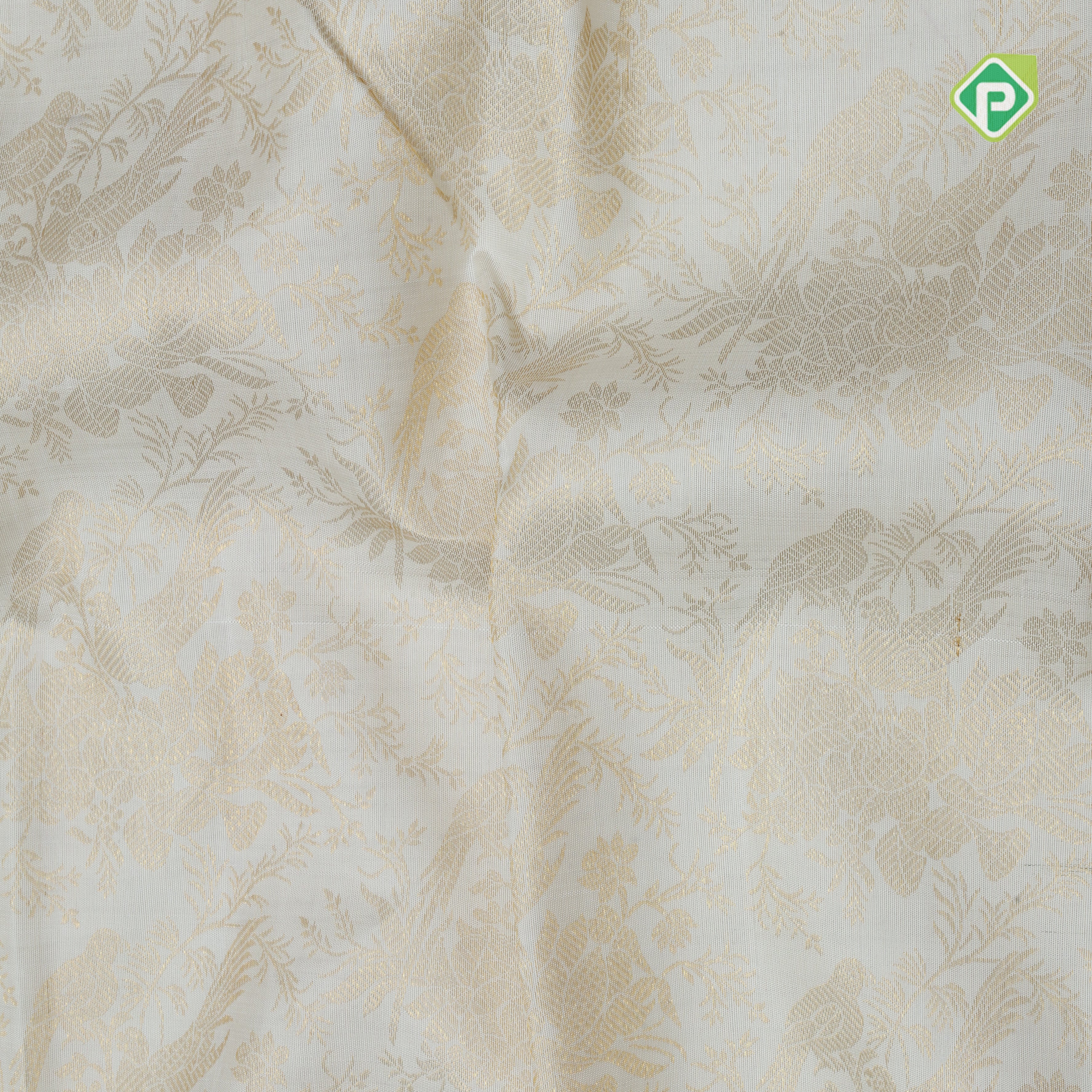 Half White gold zari sparrows in flowers grand design rani pink gold zari annam border grand bridal silk saree