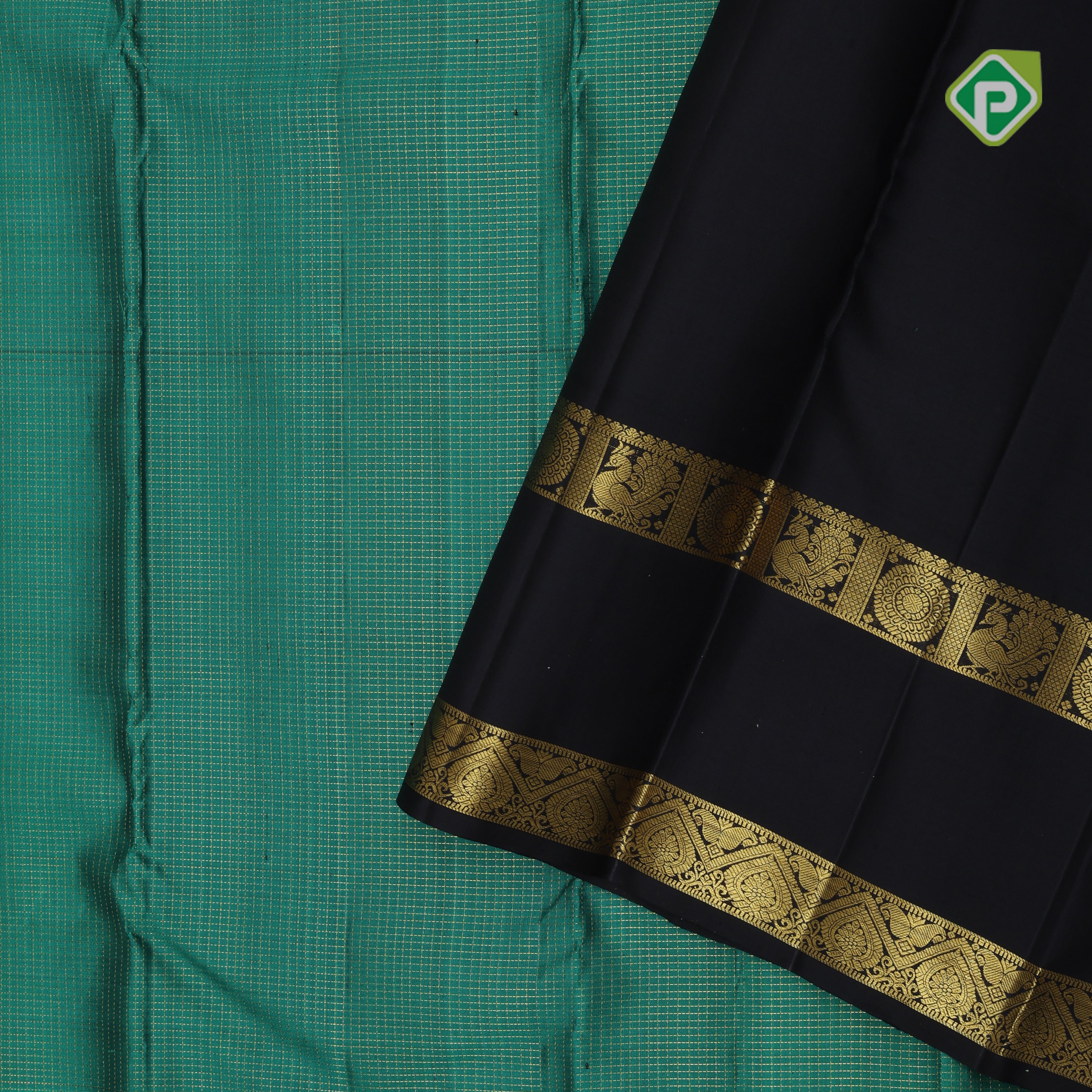 Emarald green gold micro vairaoosi design grape brown gold zari rettapet border vintage traditional silk saree
