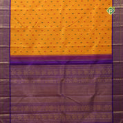 Mango yellow red green silk thread butta design contrast Purple blue gold zari meena work border Traditional silk saree
