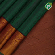 Green with green thread designed stripes weaved mustard thread work rangoli border trendy designer silk saree