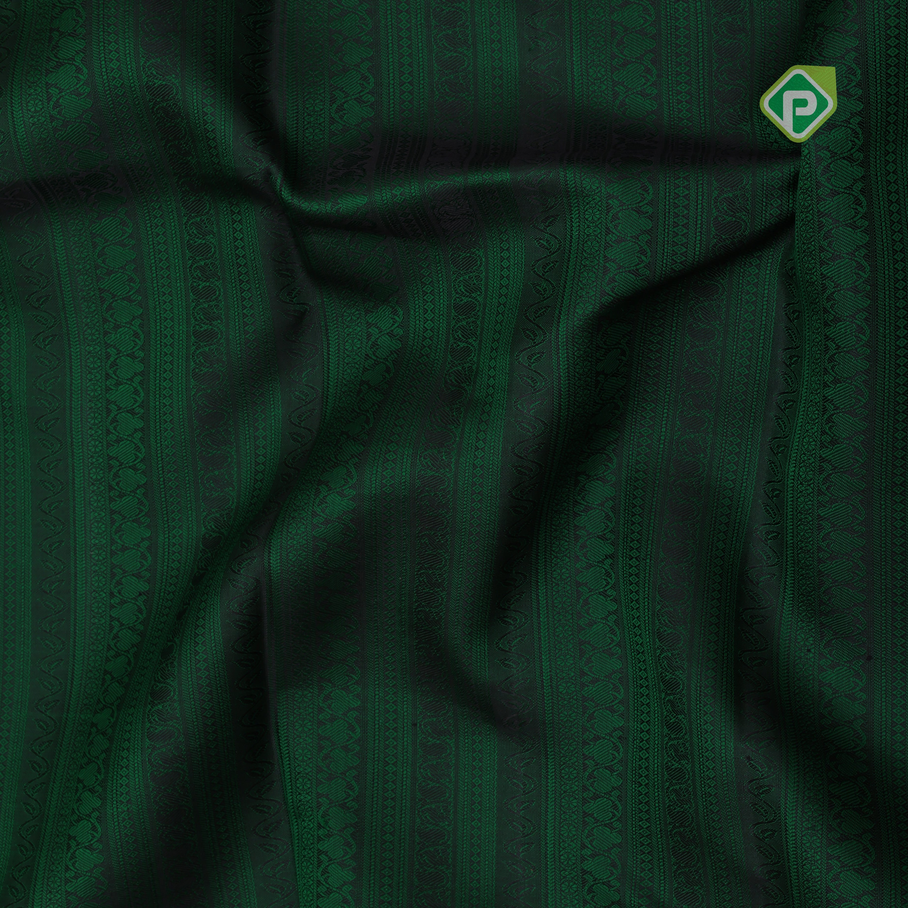 Green with green thread designed stripes weaved mustard thread work rangoli border trendy designer silk saree