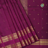 Purple gold zari rain drops butta design self gold zari peacock rettapet border traditional silk saree