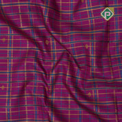 purple gold zari bars and blue silk thread self designed checks green gold zari zig zag border traditional silk saree