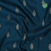 Yale blue gold zari thilagam buds butta contrast peach gold zari pigeon butta lines border vintage traditional silk saree