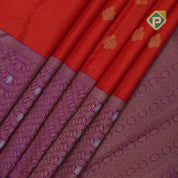 brick red mild vairaoosi tissue gold zari butta purple silver gold zari waves border trendy designer silk saree