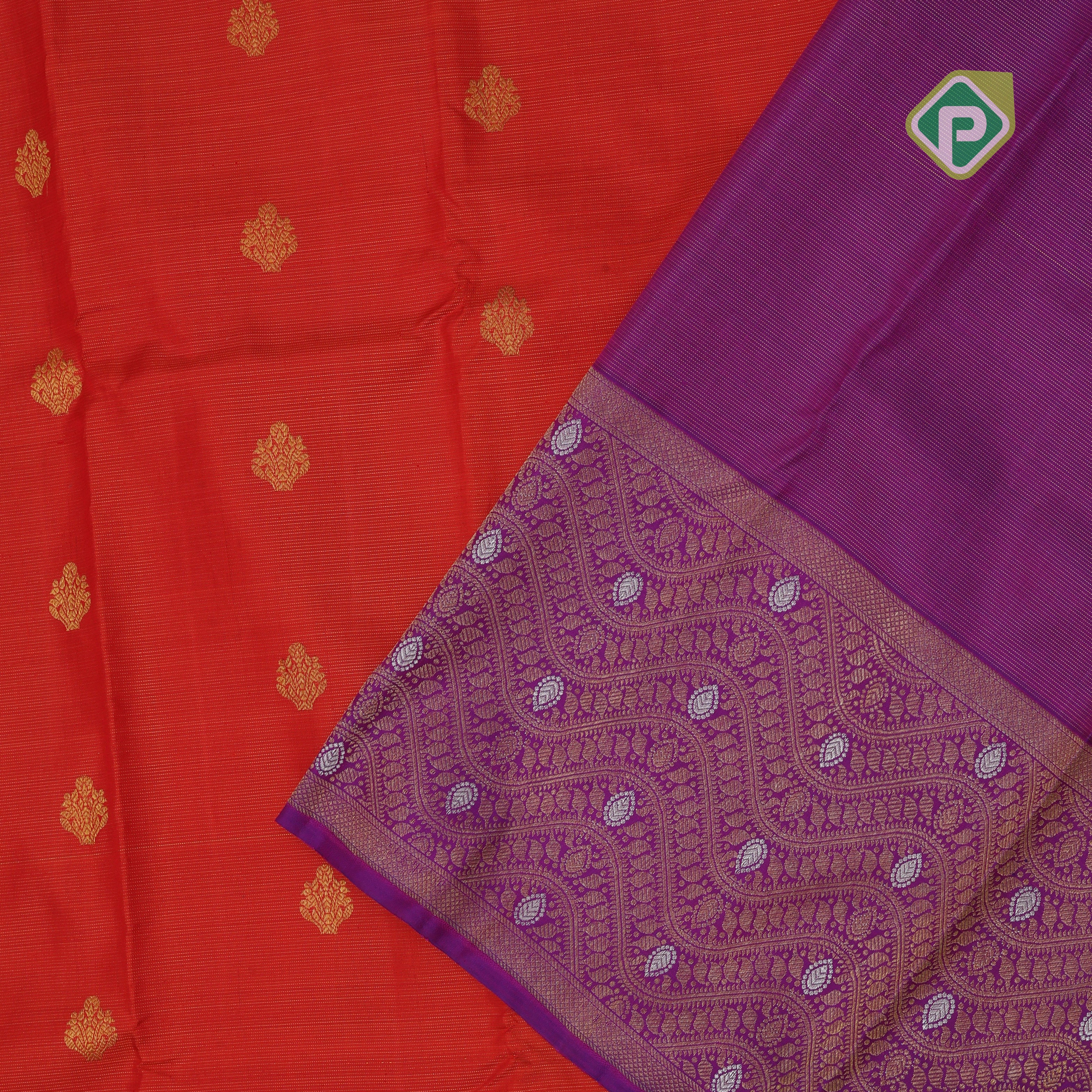 brick red mild vairaoosi tissue gold zari butta purple silver gold zari waves border trendy designer silk saree