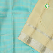 Sky blue cream lines design cream silver zari rettapet border traditional silk saree