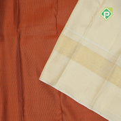 Rust orange gold zari vairaoosi stripes creamy sandal gold zari rangoli floral lines border traditional silk saree