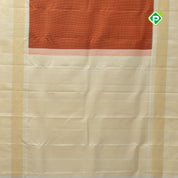 Rust orange gold zari vairaoosi stripes creamy sandal gold zari rangoli floral lines border traditional silk saree