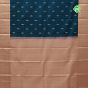 Yale blue gold zari thilagam buds butta contrast peach gold zari pigeon butta lines border vintage traditional silk saree