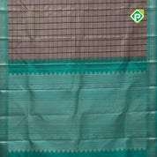 Wood beige purple checked window panel rama green silver zari double line gap border traditional silk saree