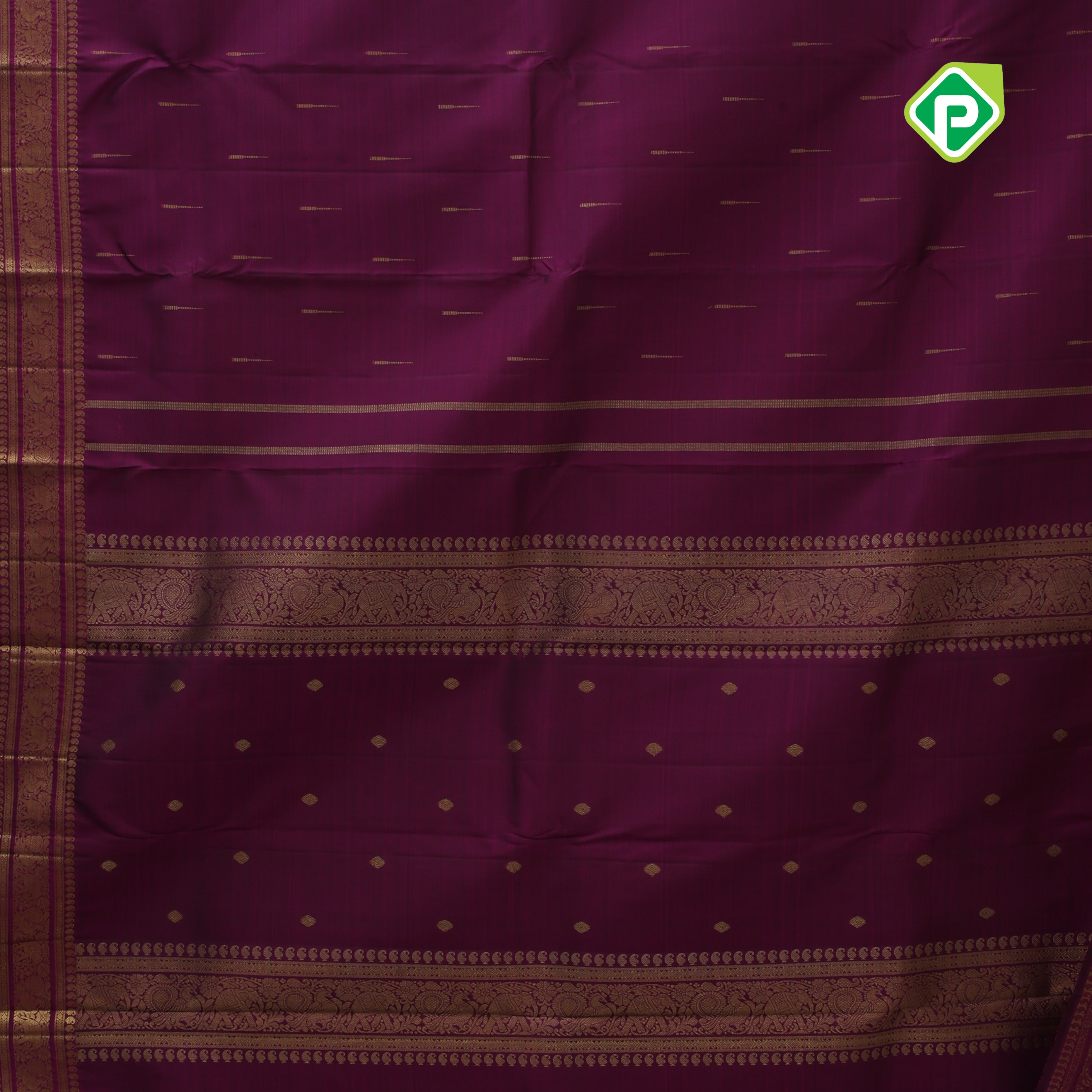 Purple gold zari rain drops butta design self gold zari peacock rettapet border traditional silk saree