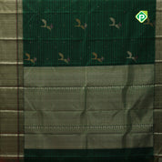 Dark green dual shade lines gold zari leaf meena work butta self gold zari red edge border signature traditional silk saree