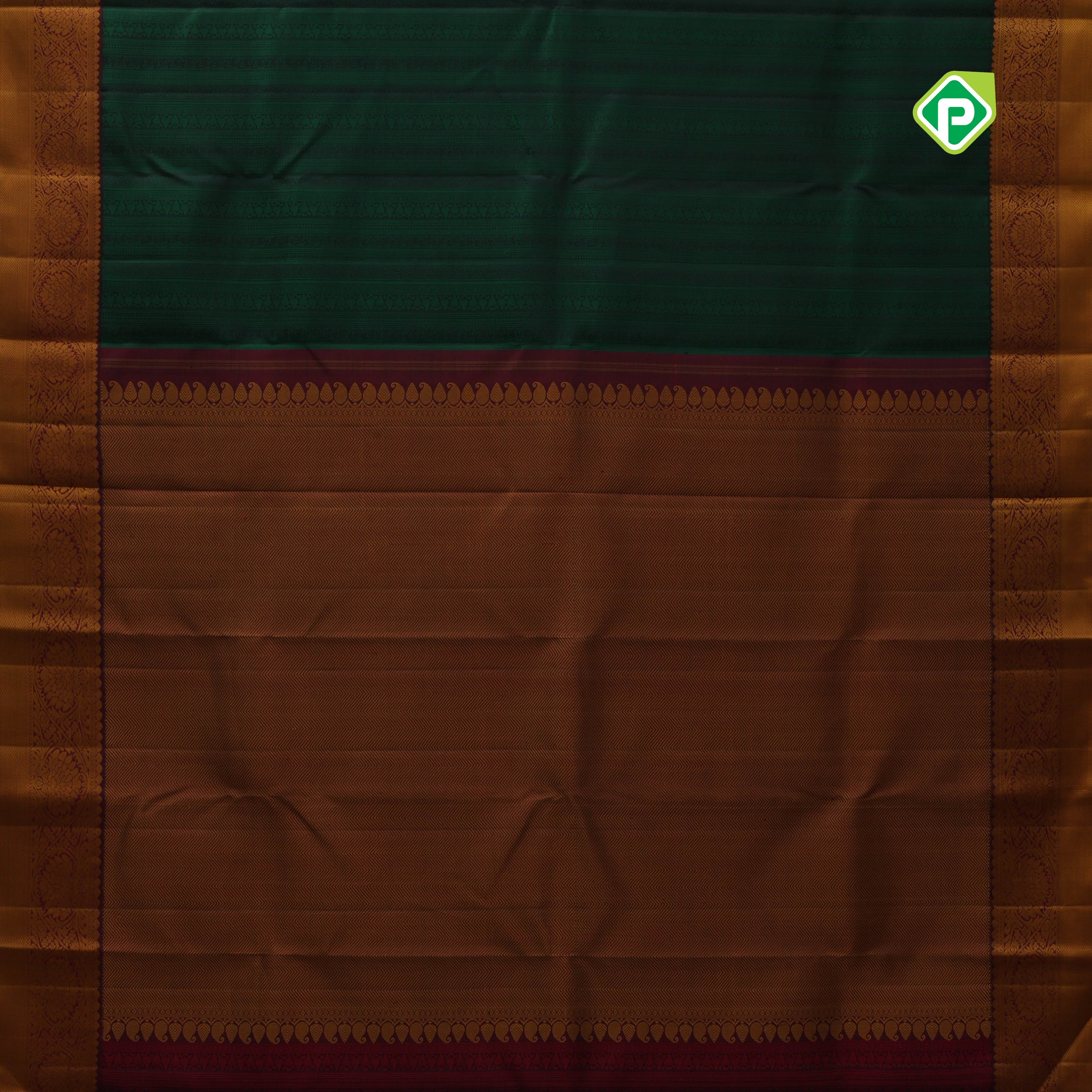 Green with green thread designed stripes weaved mustard thread work rangoli border trendy designer silk saree