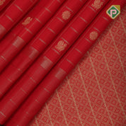 Chilly red gold zari checks mid peacock flower butta self gold zari lines green edge border traditional silk saree