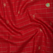 Chilly red gold zari checks mid peacock flower butta self gold zari lines green edge border traditional silk saree