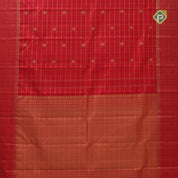 Chilly red gold zari checks mid peacock flower butta self gold zari lines green edge border traditional silk saree