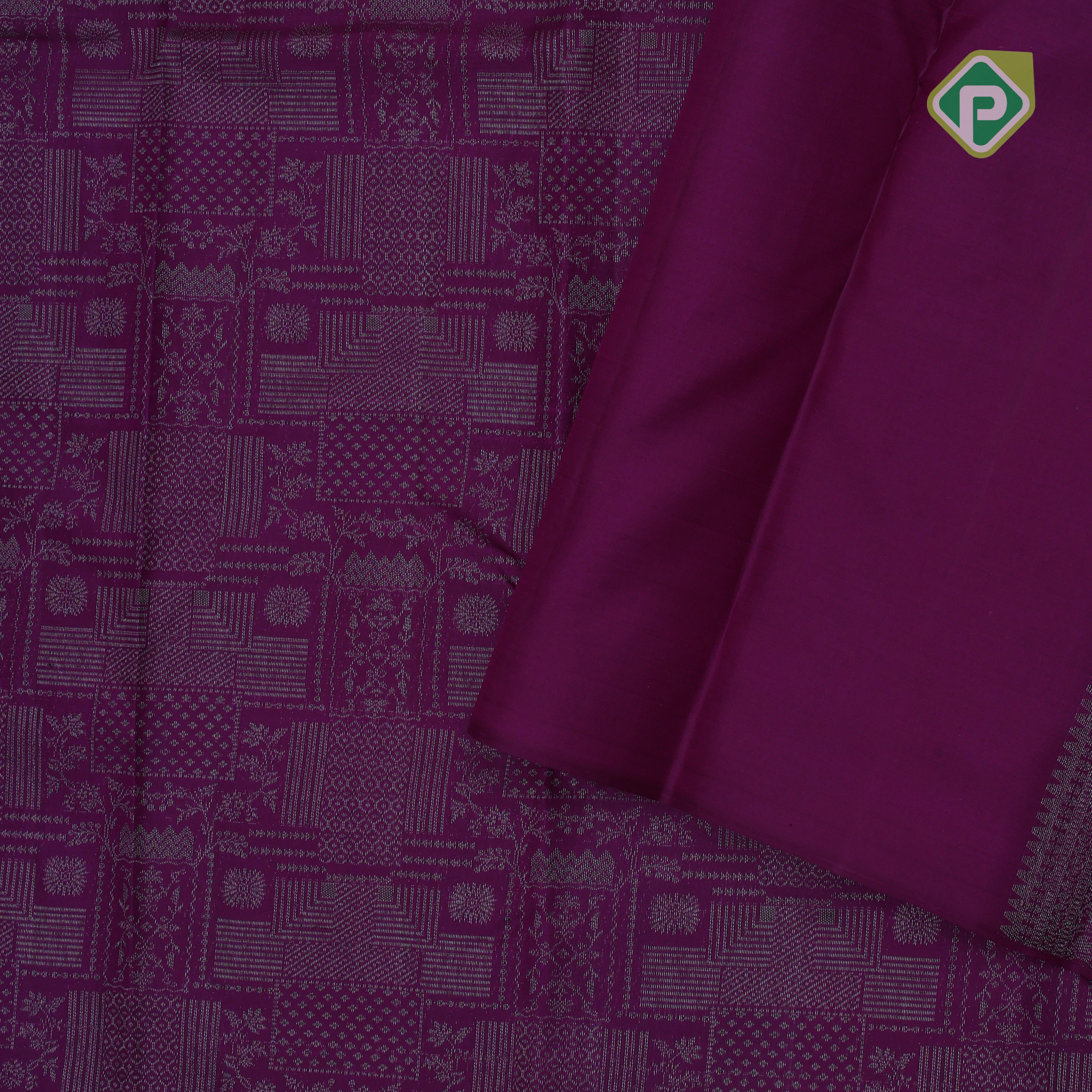 purple with neem zari fancy design blocks borderless all over weaved design silk saree
