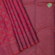 pinkish orange neem zari grand flower design self thilagam border all over weaved silk saree