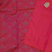 pinkish orange neem zari grand flower design self thilagam border all over weaved silk saree