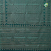 Emarald green gold zari small butta lines self gold zari zig zag border all over weaved silk saree