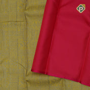 banana yellow neem zari self design boxes pink edge border all over weaved silk saree