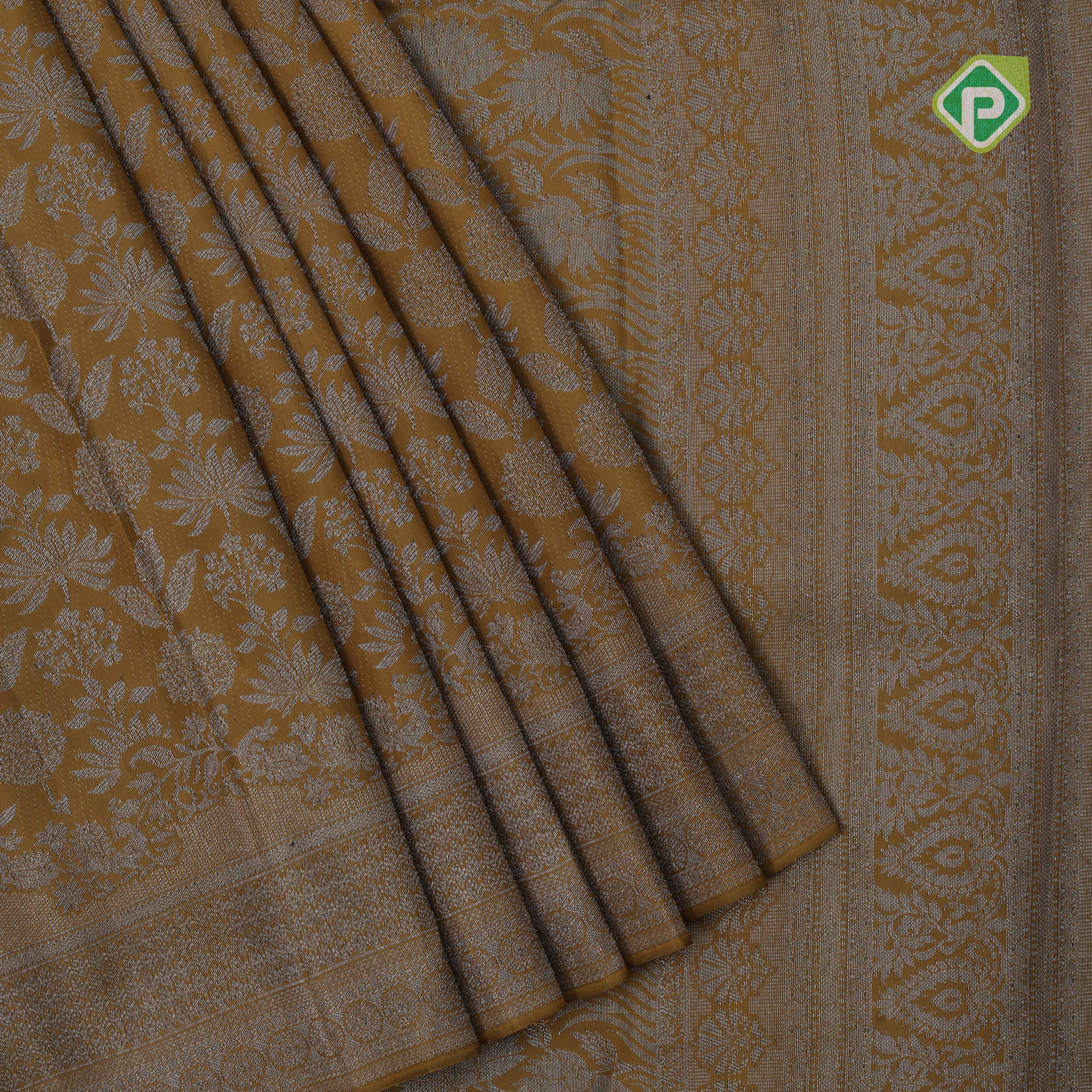 retro yellow neem zari small grand floral self zari doble design border all over weaved silk saree