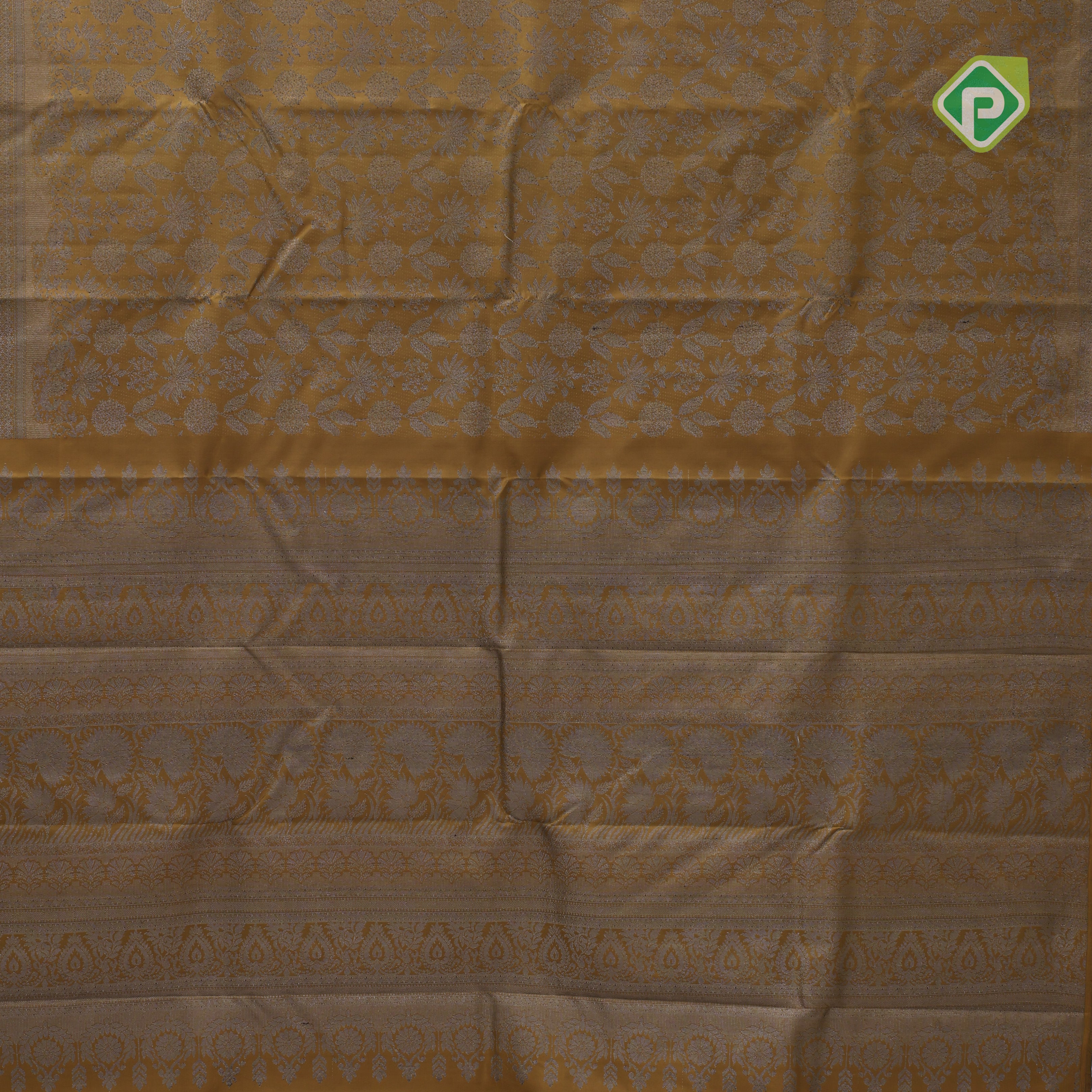 retro yellow neem zari small grand floral self zari doble design border all over weaved silk saree