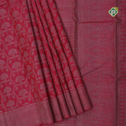 magenta pink with neem zari grand floral design rangoli design lines border all over weaved silk saree