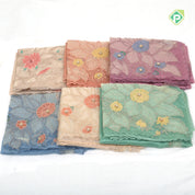 Blue grey big flower with leaf fancy batch work organza fancy saree