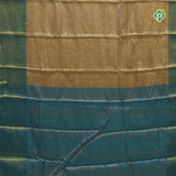 goldish self grand floral tissue contrast peacock blue border celebrity fame trendy fancy saree