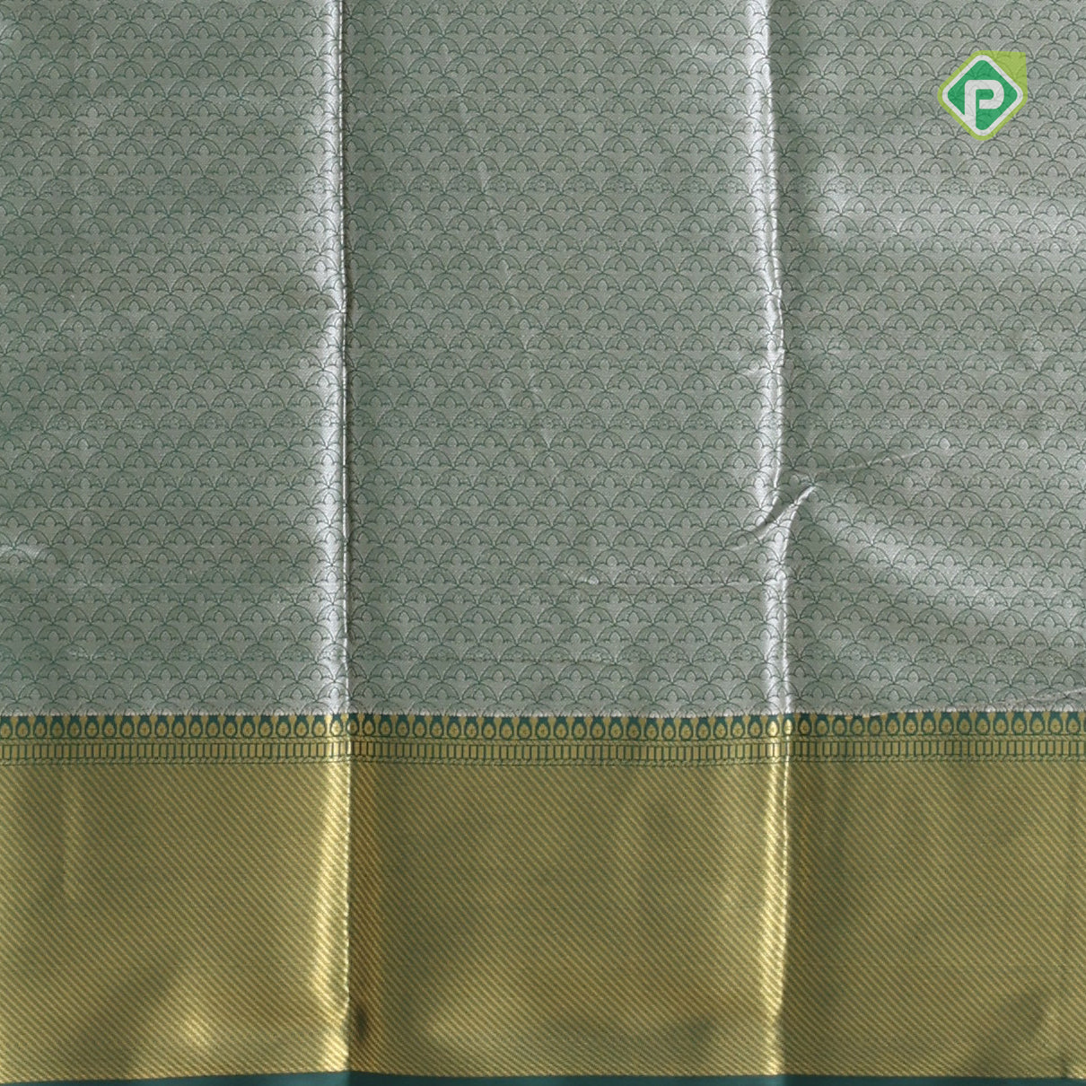 goldish self grand floral tissue contrast green border celebrity fame trendy fancy saree