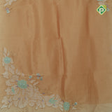peach pink big flower with leaf fancy batch work organza fancy saree