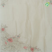 peach big flower with leaf fancy batch work organza fancy saree