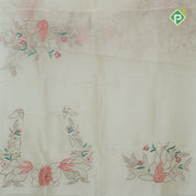 peach big flower with leaf fancy batch work organza fancy saree
