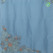 Blue grey big flower with leaf fancy batch work organza fancy saree