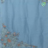Blue grey big flower with leaf fancy batch work organza fancy saree