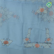Blue grey big flower with leaf fancy batch work organza fancy saree