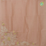 onion pink big flower with leaf fancy batch work organza fancy saree