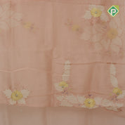 onion pink big flower with leaf fancy batch work organza fancy saree