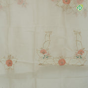 peach big flower with leaf fancy batch work organza fancy saree