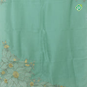 pista green big flower with leaf fancy batch work organza fancy saree